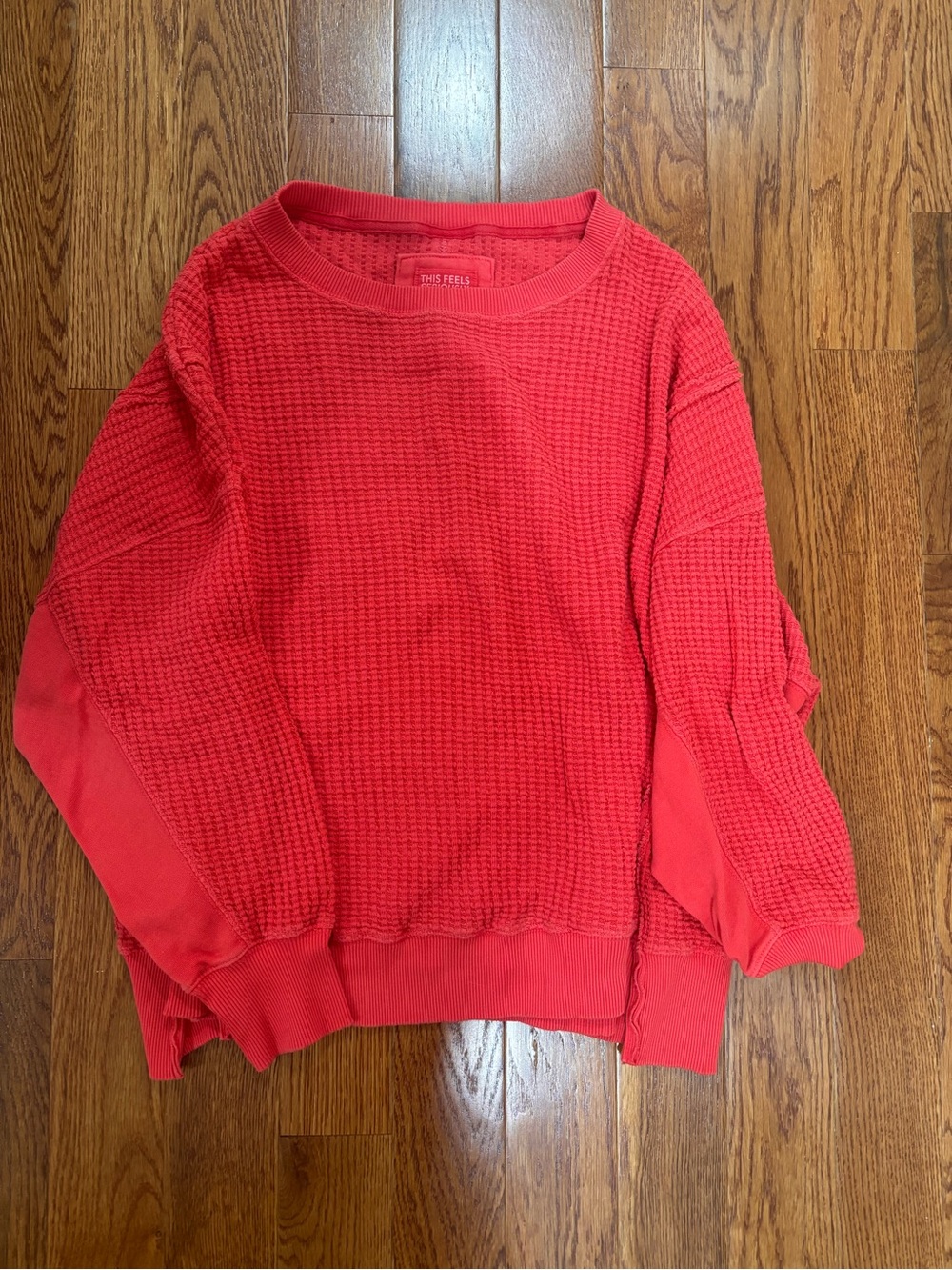 American Eagle Outfitters Red Waffle-Knit Crewneck Sweater